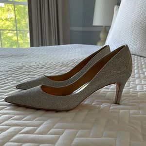 Badgley Mischka Silver Sequin Kitten Heels